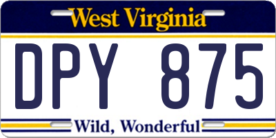 WV license plate DPY875