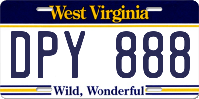 WV license plate DPY888