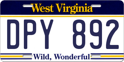 WV license plate DPY892