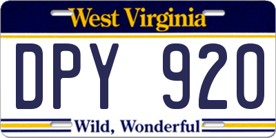 WV license plate DPY920