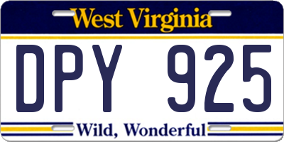 WV license plate DPY925