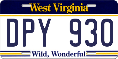 WV license plate DPY930