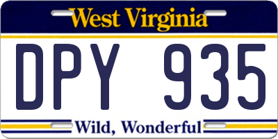 WV license plate DPY935
