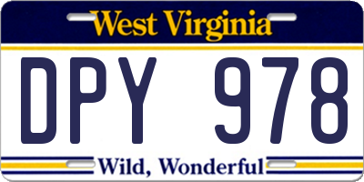 WV license plate DPY978