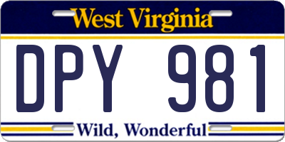 WV license plate DPY981