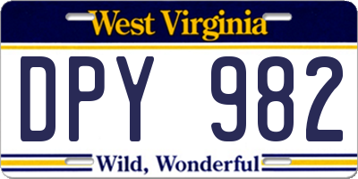 WV license plate DPY982