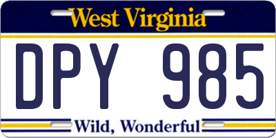 WV license plate DPY985