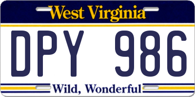 WV license plate DPY986