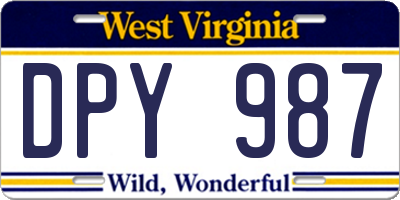 WV license plate DPY987