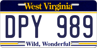 WV license plate DPY989