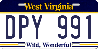 WV license plate DPY991