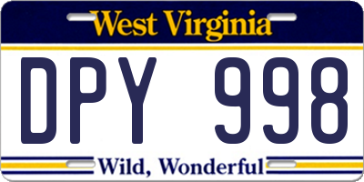 WV license plate DPY998