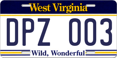WV license plate DPZ003