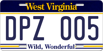 WV license plate DPZ005