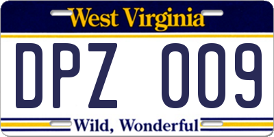 WV license plate DPZ009