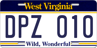 WV license plate DPZ010