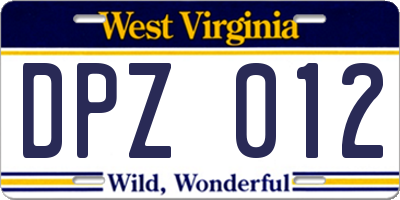 WV license plate DPZ012