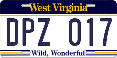WV license plate DPZ017