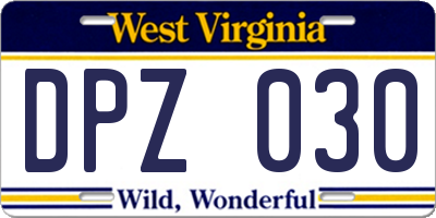 WV license plate DPZ030