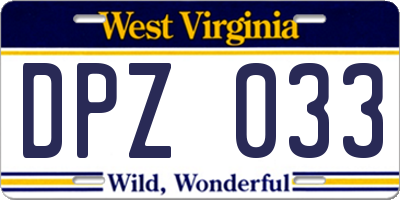 WV license plate DPZ033