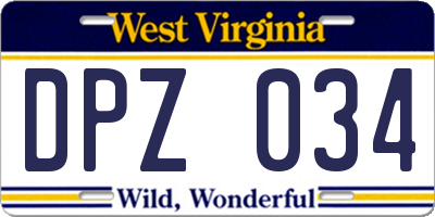 WV license plate DPZ034