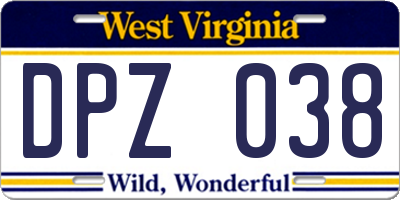 WV license plate DPZ038
