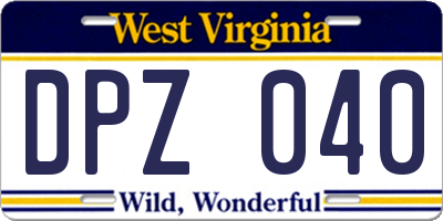 WV license plate DPZ040