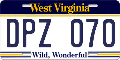 WV license plate DPZ070