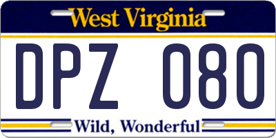 WV license plate DPZ080