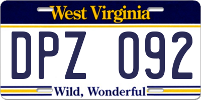 WV license plate DPZ092