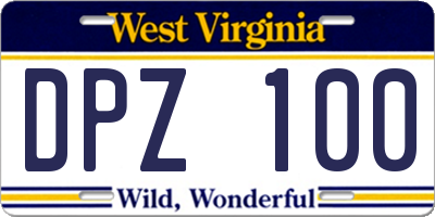 WV license plate DPZ100