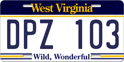 WV license plate DPZ103