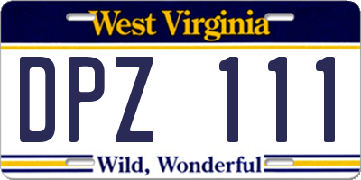 WV license plate DPZ111