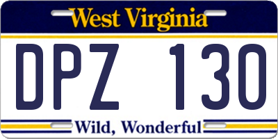 WV license plate DPZ130
