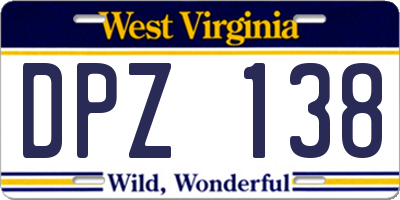 WV license plate DPZ138
