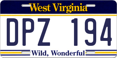 WV license plate DPZ194