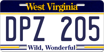 WV license plate DPZ205