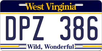 WV license plate DPZ386