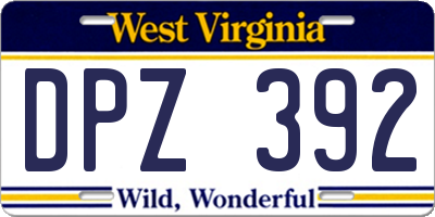 WV license plate DPZ392
