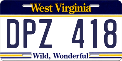 WV license plate DPZ418