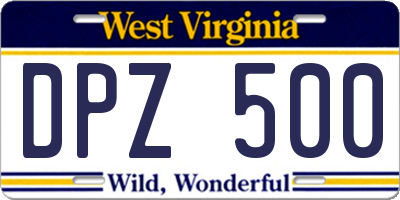 WV license plate DPZ500