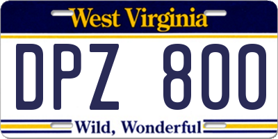 WV license plate DPZ800