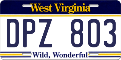 WV license plate DPZ803