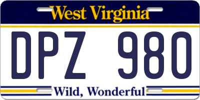 WV license plate DPZ980