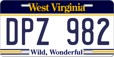 WV license plate DPZ982