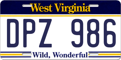 WV license plate DPZ986