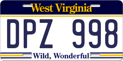 WV license plate DPZ998