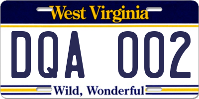WV license plate DQA002
