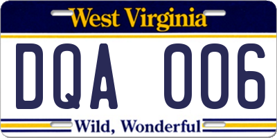 WV license plate DQA006