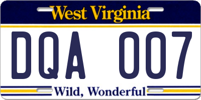 WV license plate DQA007
